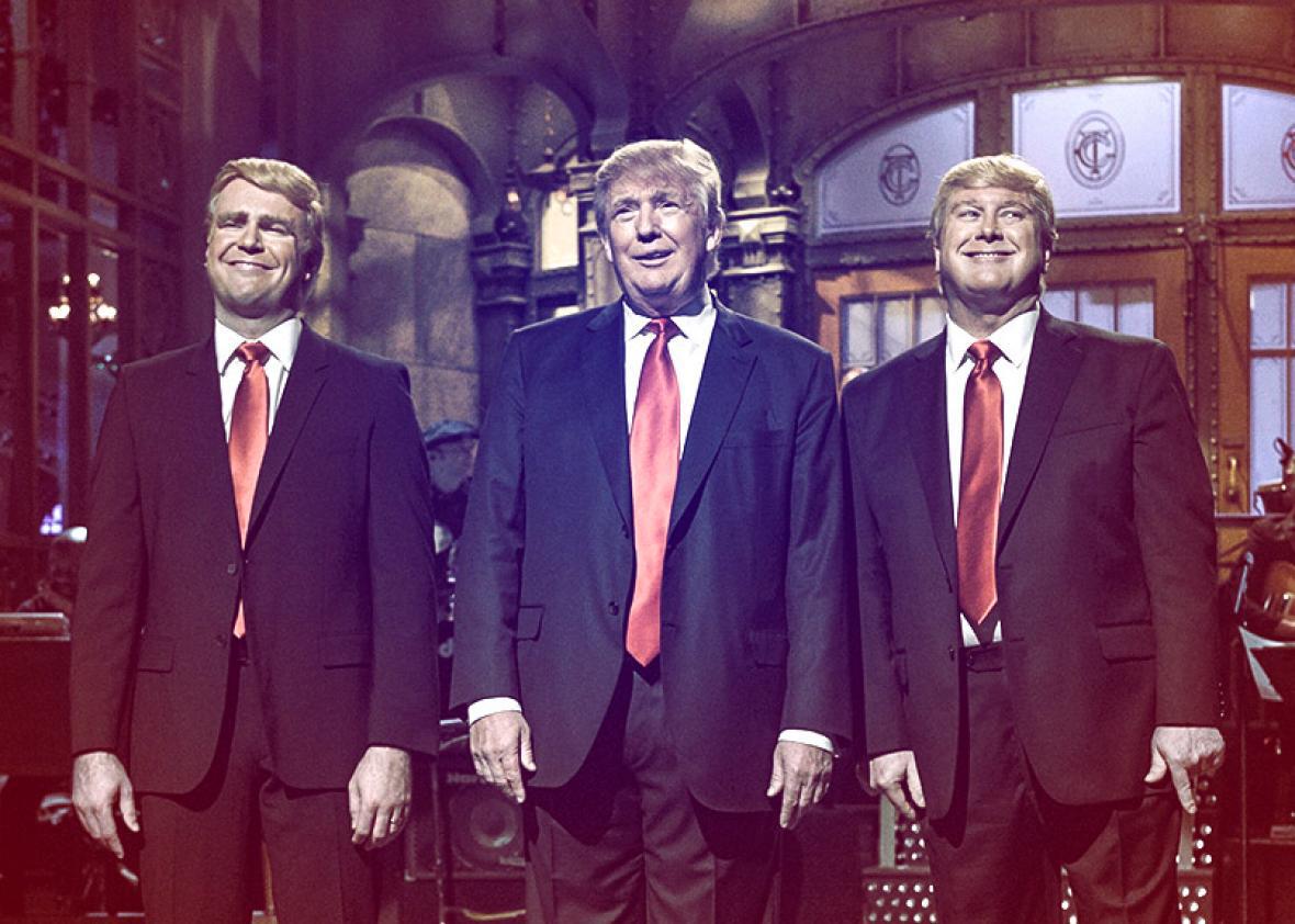 Donald Trump, and Darrell Hammond during the Saturday Night Live