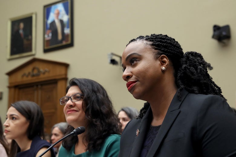 Reps. Ayanna S. Pressley, Rashida Tlaib, and Alexandria Ocasio-Cortez at a congressional hearing.