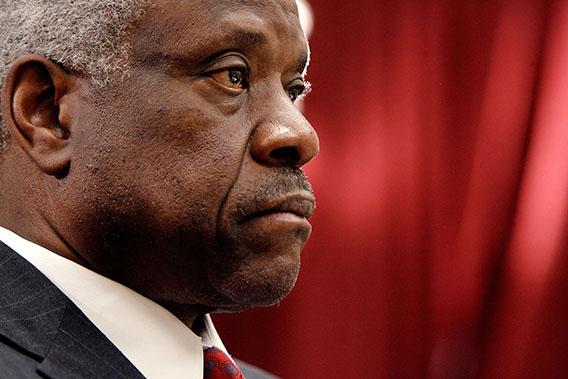 U.S. Supreme Court Justice Clarence Thomas testifies before the House Financial Services and General Government Subcommittee on Capitol Hill March 13, 2008 in Washington, DC.