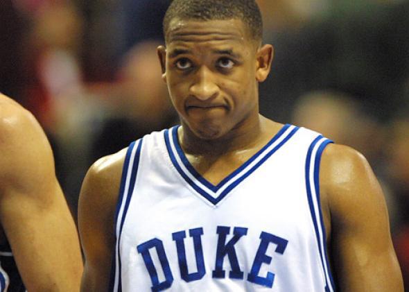 Chris Duhon #21 of Duke walks off the court during the NCAA National Championship Game.