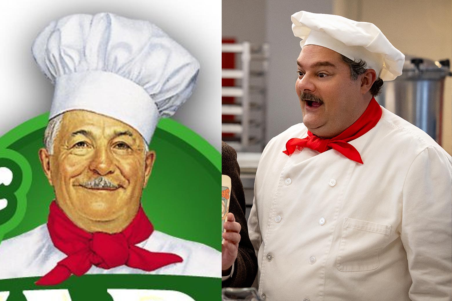 The Chef Boyardee logo on the left and a scene from the movie on the right.