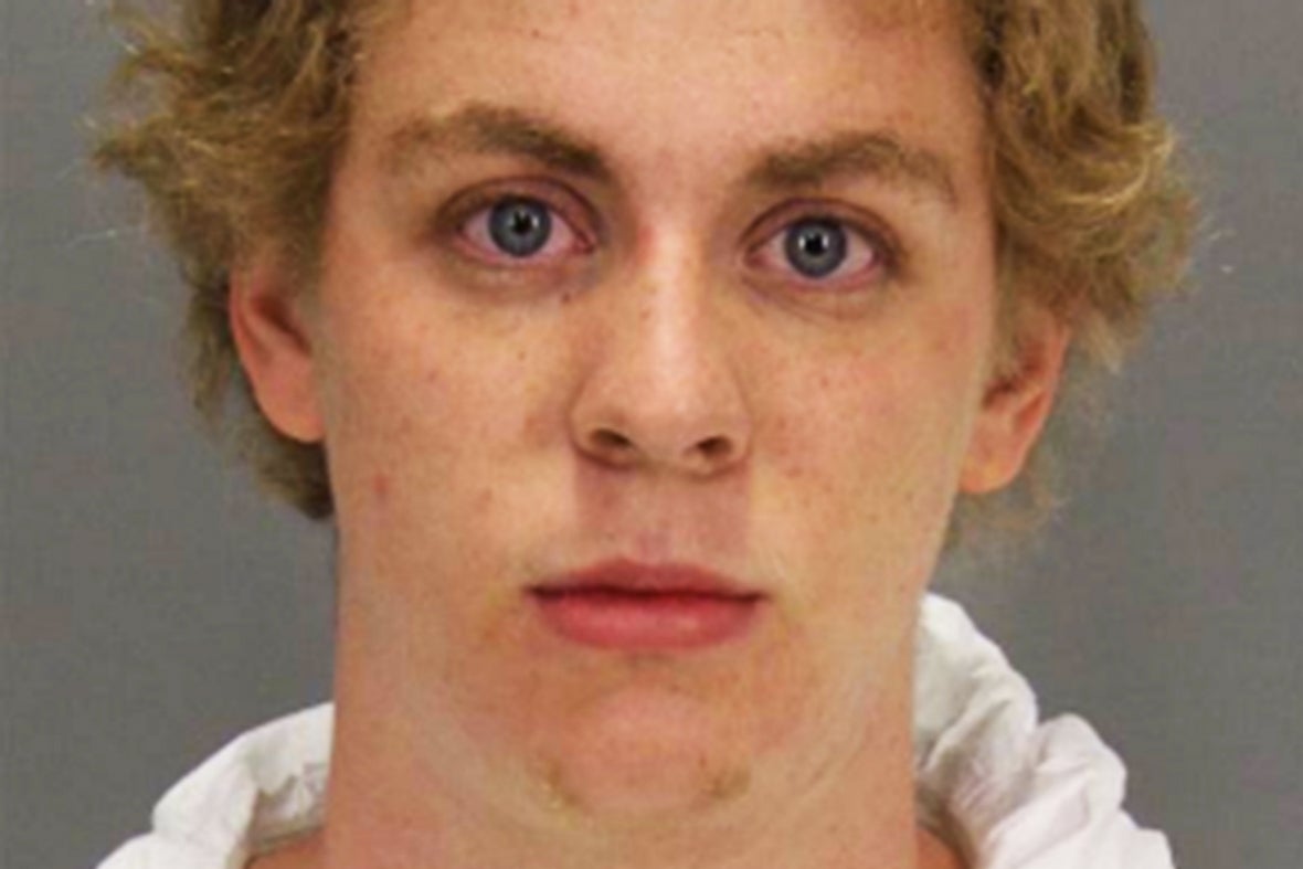Brock Turner looks straight into the camera in a mugshot.