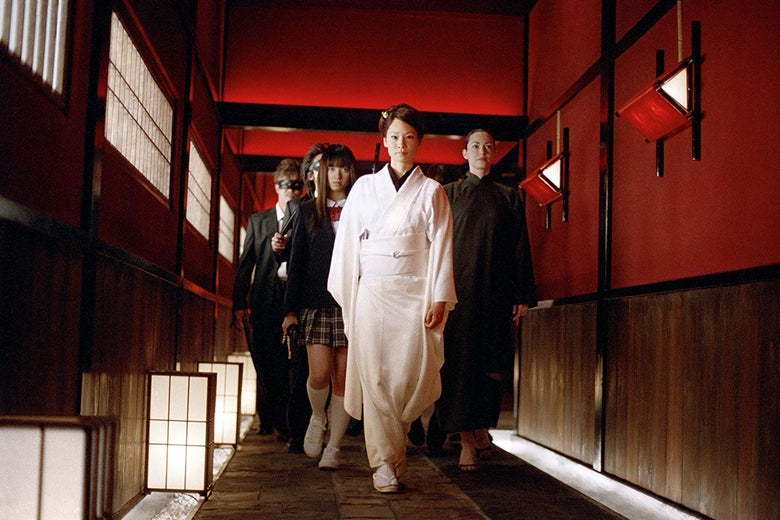 Lucy Liu, Julie Dreyfus, and Chiaki Kuriyama in Kill Bill Vol. 1.