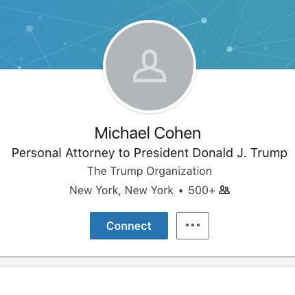 Image reads "Michael Cohen, personal attorney to president Donald  J. Trump."