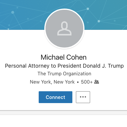 Image reads "Michael Cohen, personal attorney to president Donald J. Trump."
