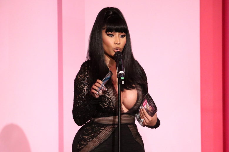LOS ANGELES, CALIFORNIA - DECEMBER 12: Nicki Minaj accepts the Gamechanger Award onstage during Billboard Women In Music 2019, presented by YouTube Music, on December 12, 2019 in Los Angeles, California. (Photo by Rich Fury/Getty Images for Billboard)