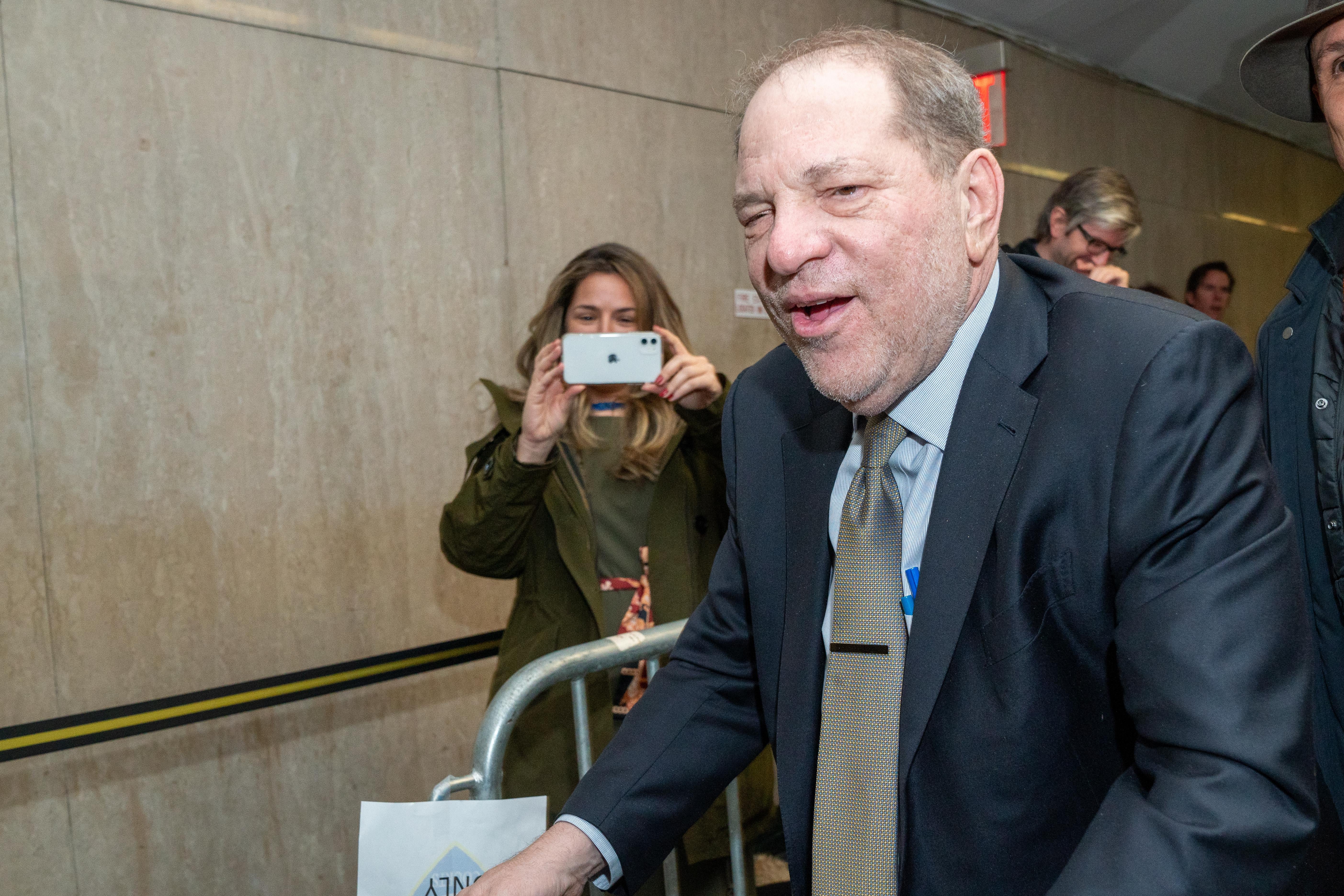 NEW YORK, NY - JANUARY 30: Film producer Harvey Weinstein departs his sexual assault trial at Manhattan Criminal Court on January 30, 2020 in New York City. Weinstein has pleaded not-guilty to five counts of rape and sexual assault against two unnamed women and faces a possible life sentence in prison. His trial opened January 6, and could last until early March. (Photo by David Dee Delgado/Getty Images)
