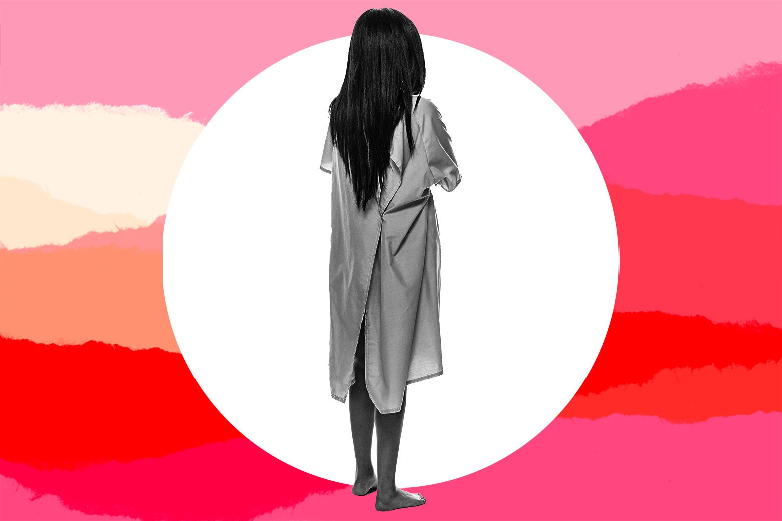 A 17-year-old in a medical gown.