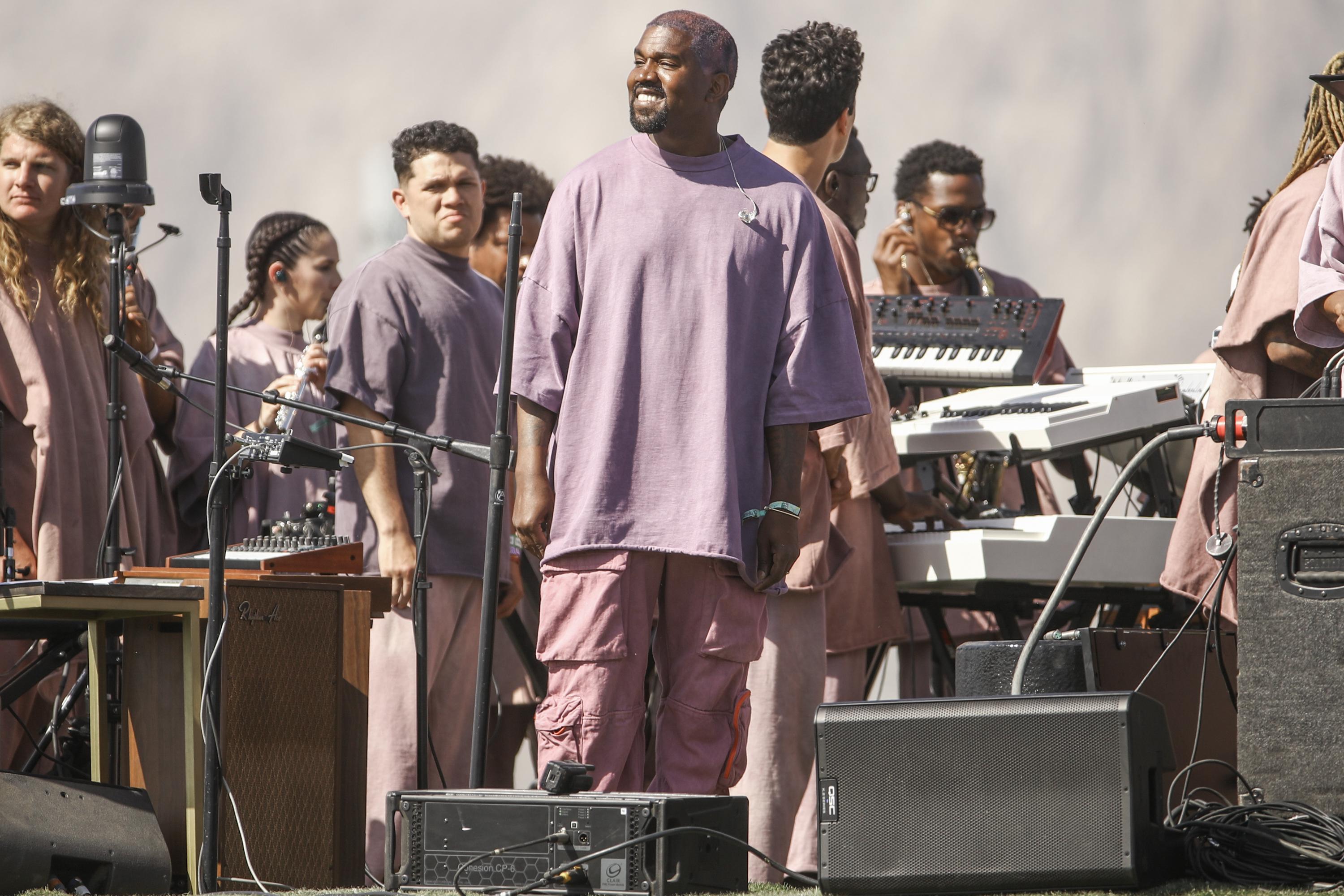 Kanye West performs Sunday Service during the 2019 Coachella Valley Music And Arts Festival on April 21, 2019 in Indio, California. (Photo by Rich Fury/Getty Images for Coachella)
