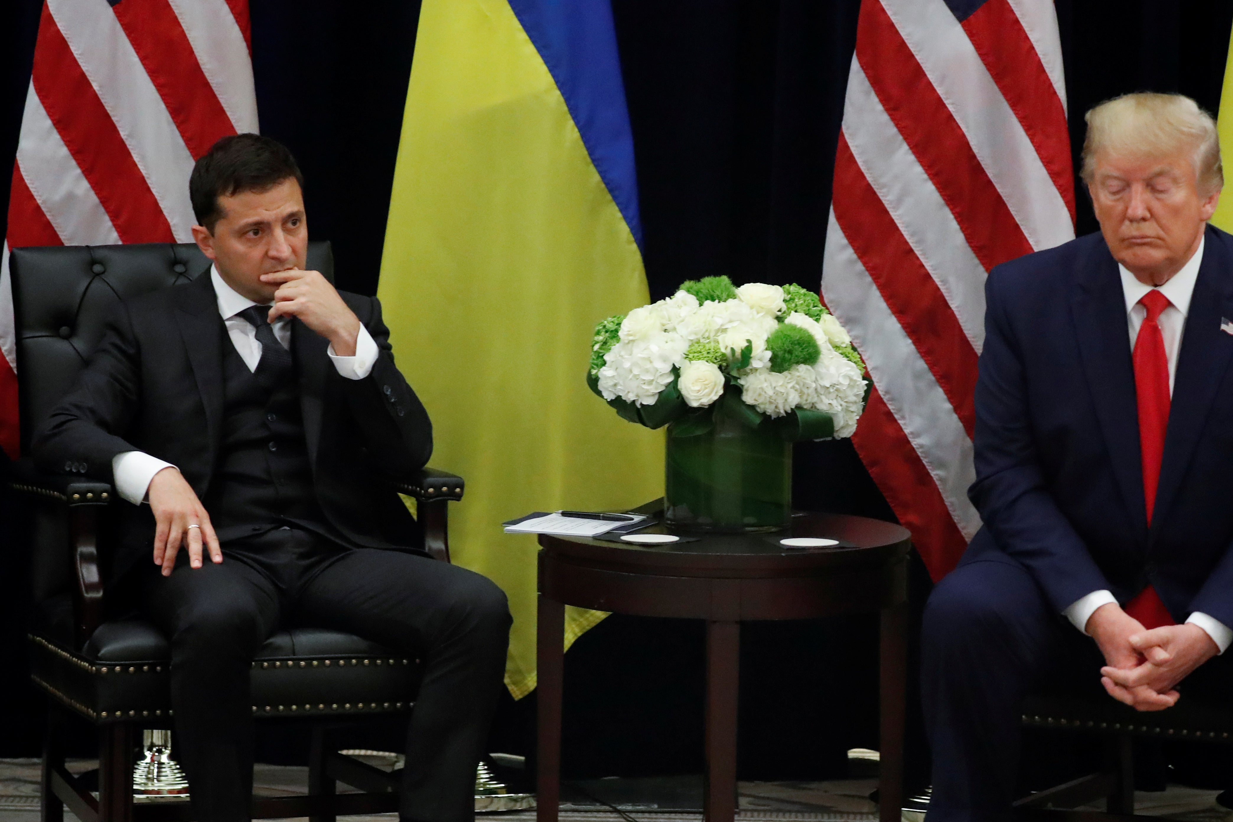 Ukrainian President Volodymyr Zelensky and U.S. President Donald Trump at the United Nations General Assembly in New York on Sept. 25.