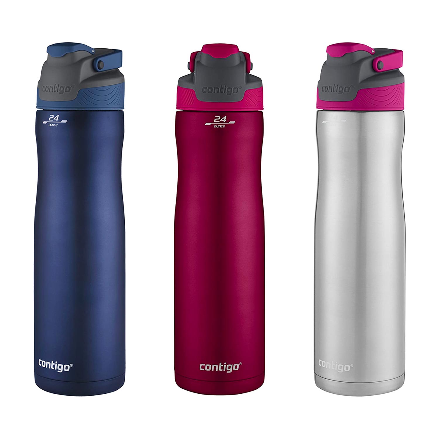 Water bottle in three different colors