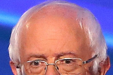 A zoomed-in image of Bernie Sanders' remarkably smooth forehead