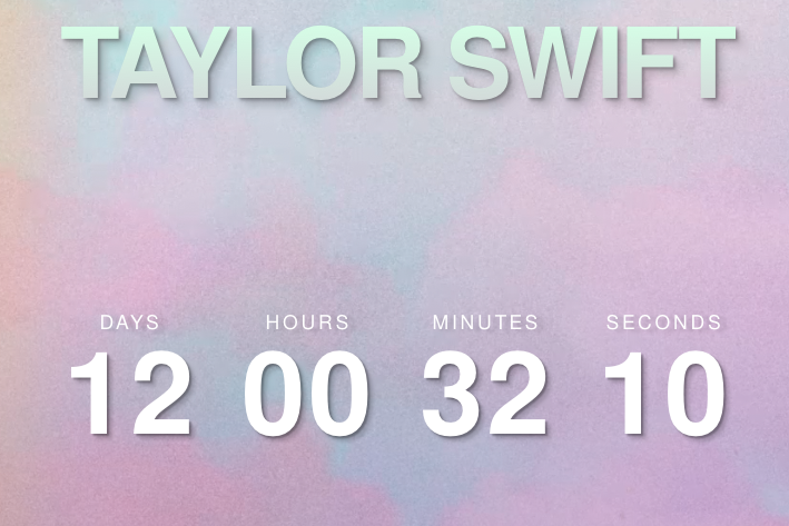 A screenshot of the countdown clock on Taylor Swift's website.