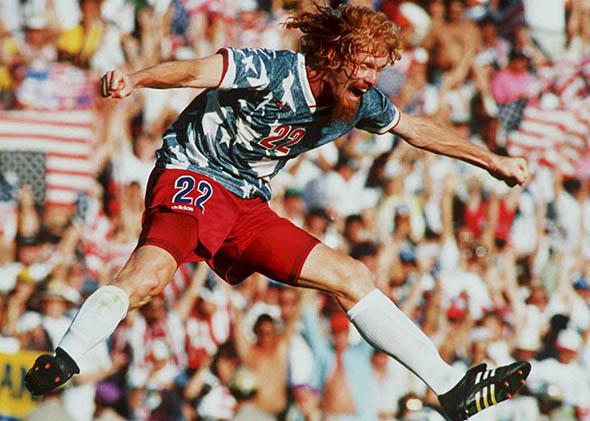 Alexi Lalas is excited about something other than the faux-denim jersey he’s wearing. 