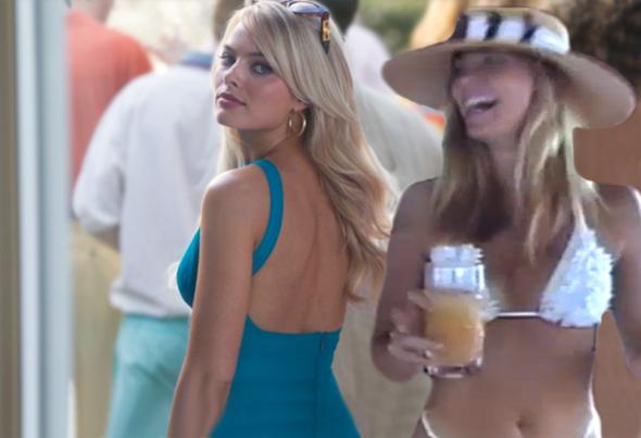 Margot Robbie in The Wolf of Wall Street, left, and Nadine Caridi.
