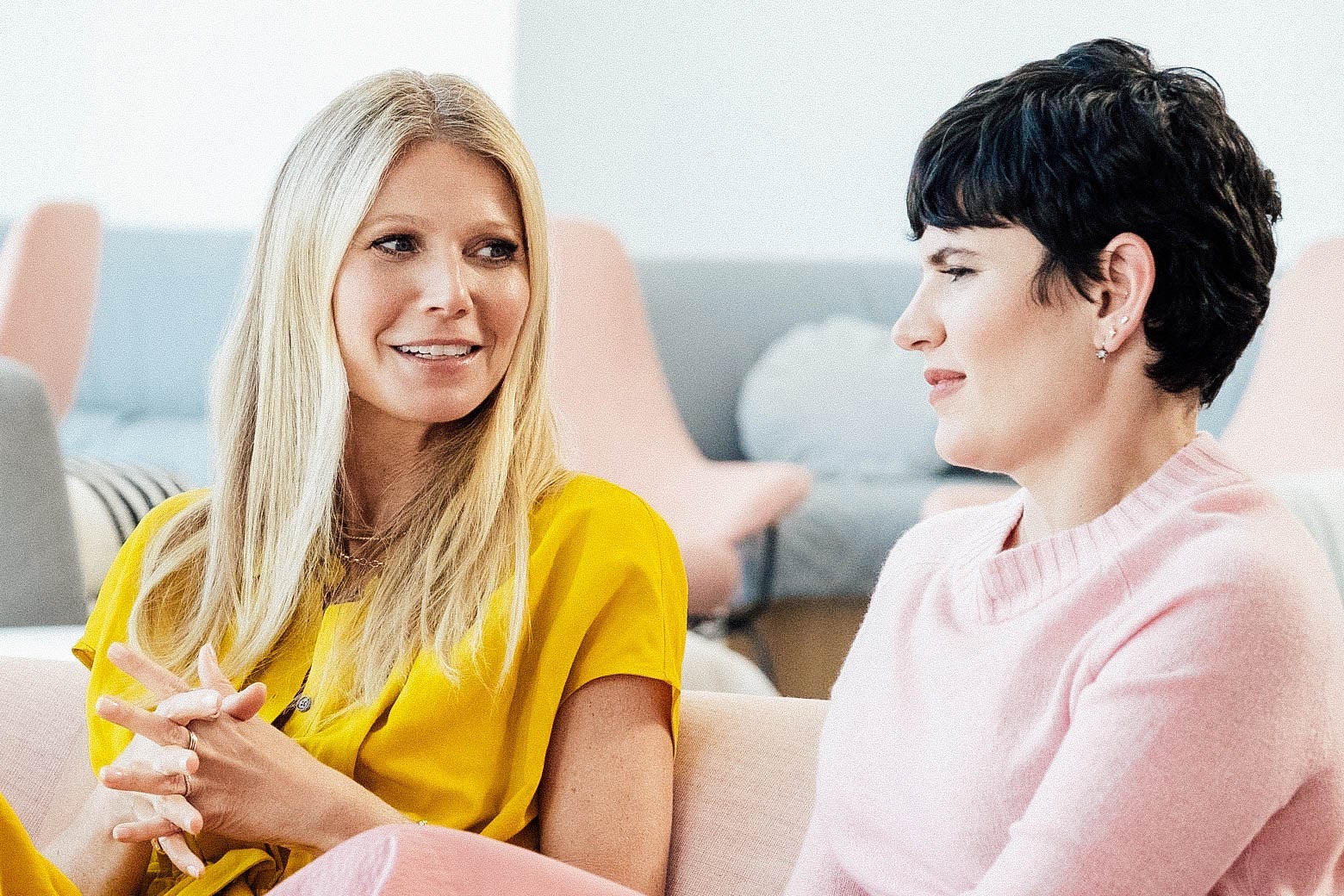 Gwyneth Paltrow talks to Goop's Chief Content Officer in a still from her new show, the Goop Lab.
