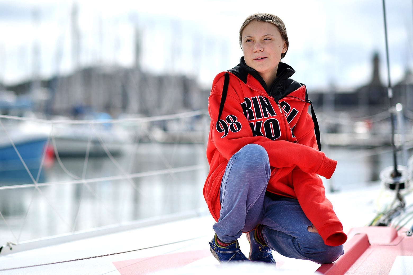 Greta Thunberg aboard a yacht.