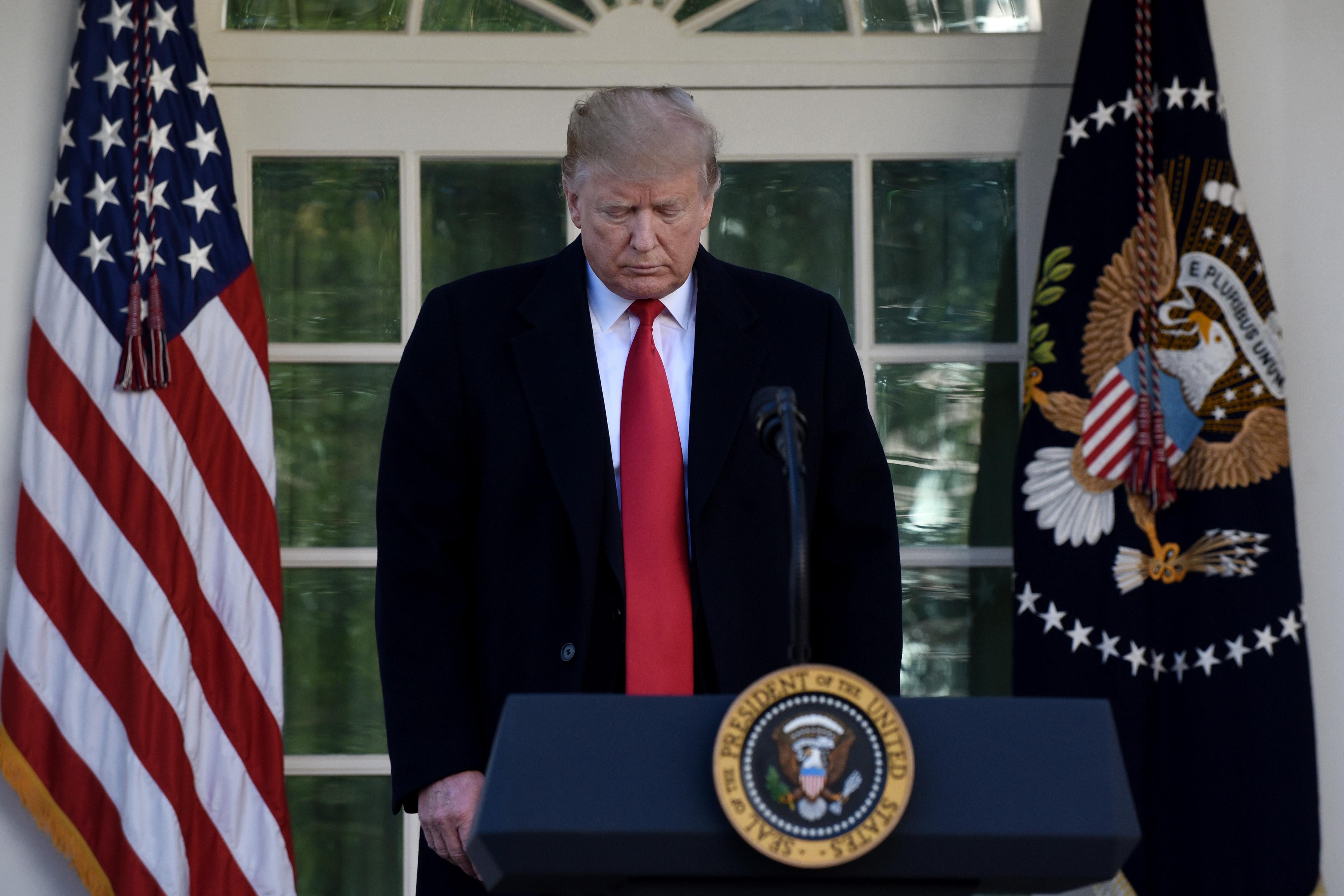 President Donald Trump makes a statement announcing that a deal has been reached to reopen the government through Feb. 15 during an event in the Rose Garden of the White House on January 25, 2019.