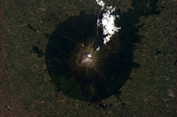 Mt. Taranaki photographed by an astronaut in space