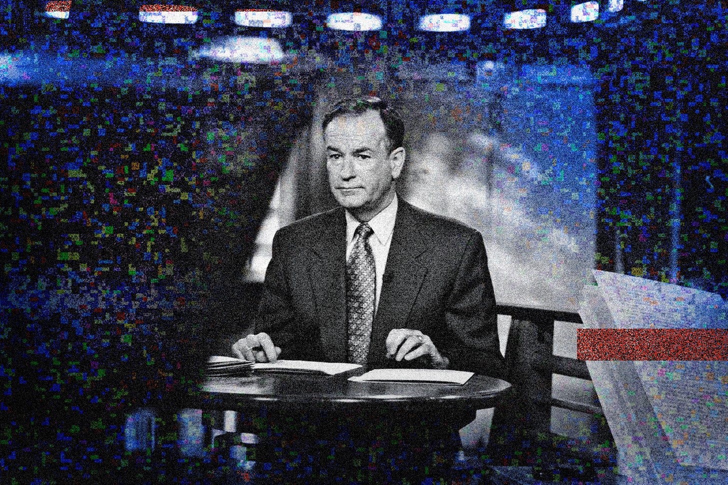 Bill O'Reilly, shown at his news desk, through a filter that makes it look like he's on TV.