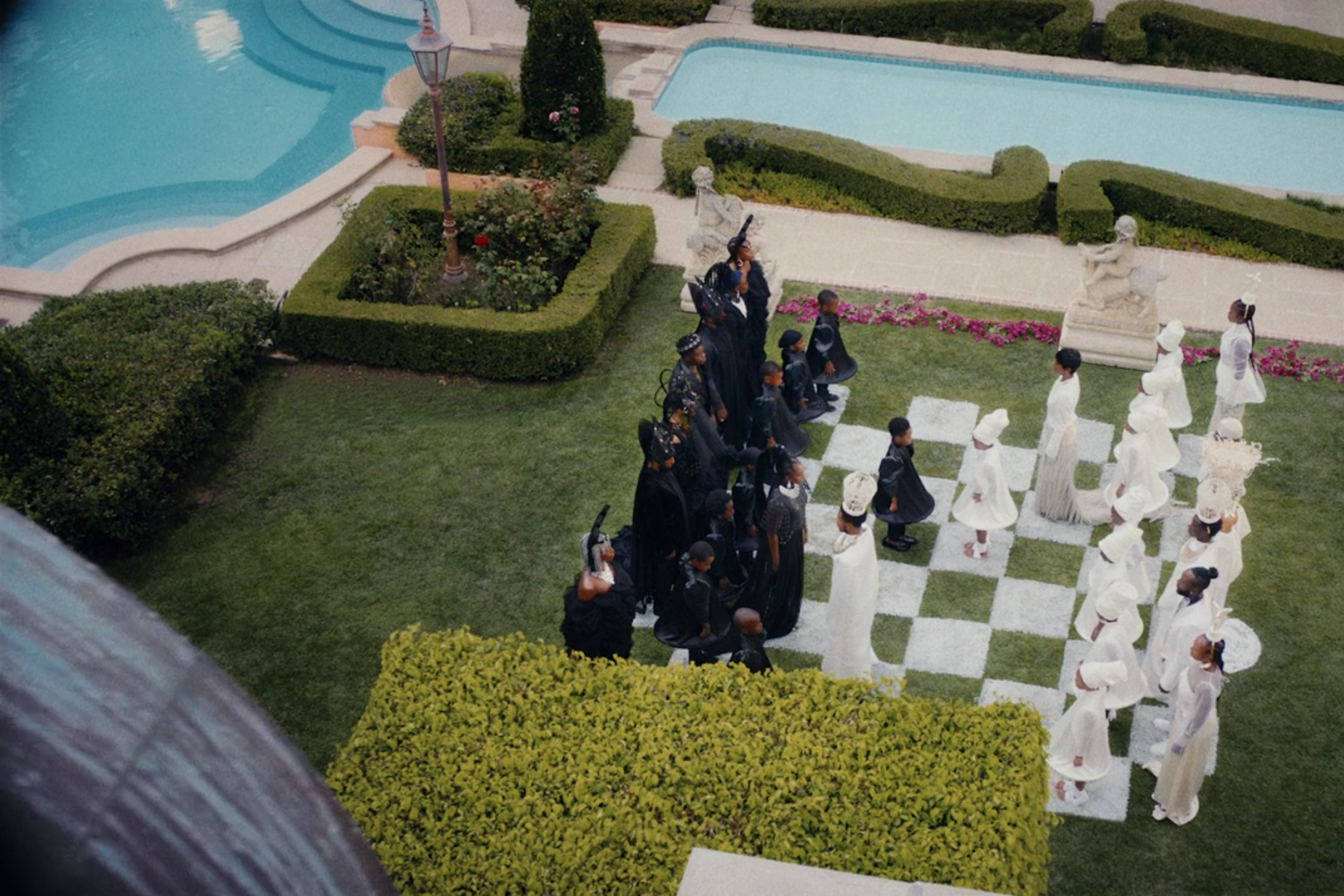 Overhead view of human chessboard