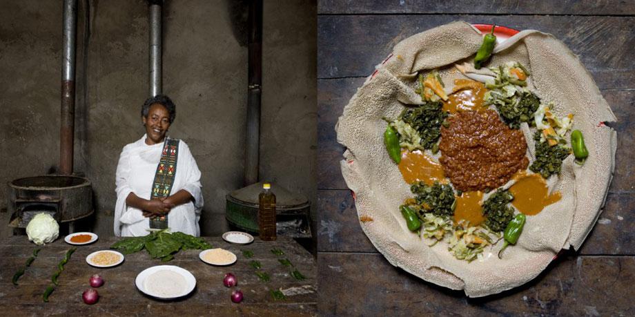 Bisrat Melake, 60 years old – Addis Ababa, Ethiopia– Enjera with churry and vegetables
