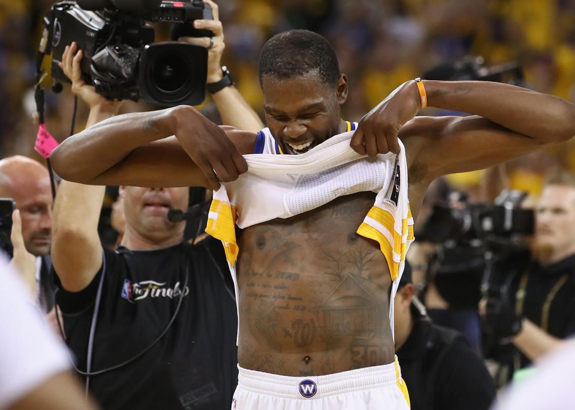 Watch Kevin Durant celebrate winning an NBA title.