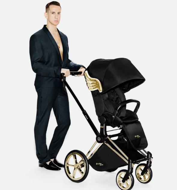 baby pram with gold wings