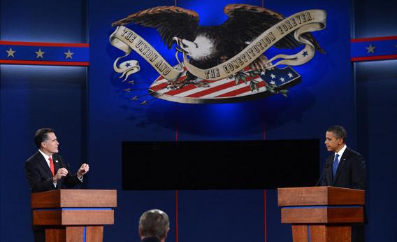 President Obama and Republican challenger Mitt Romney participate in their first debate.