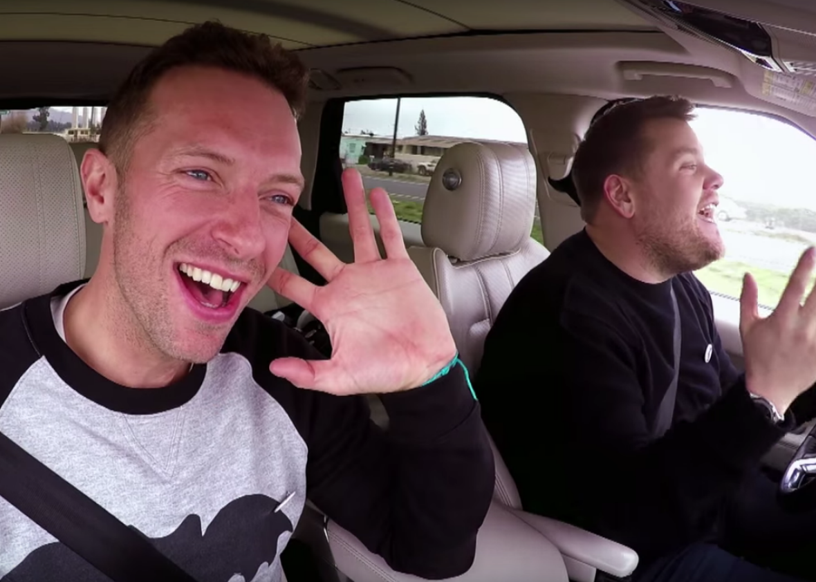 Chris Martin and James Corden ham it up for the latest “Carpool Karaoke