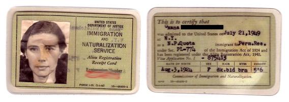 1949 Alien Registration Receipt Card, or Form I-151.