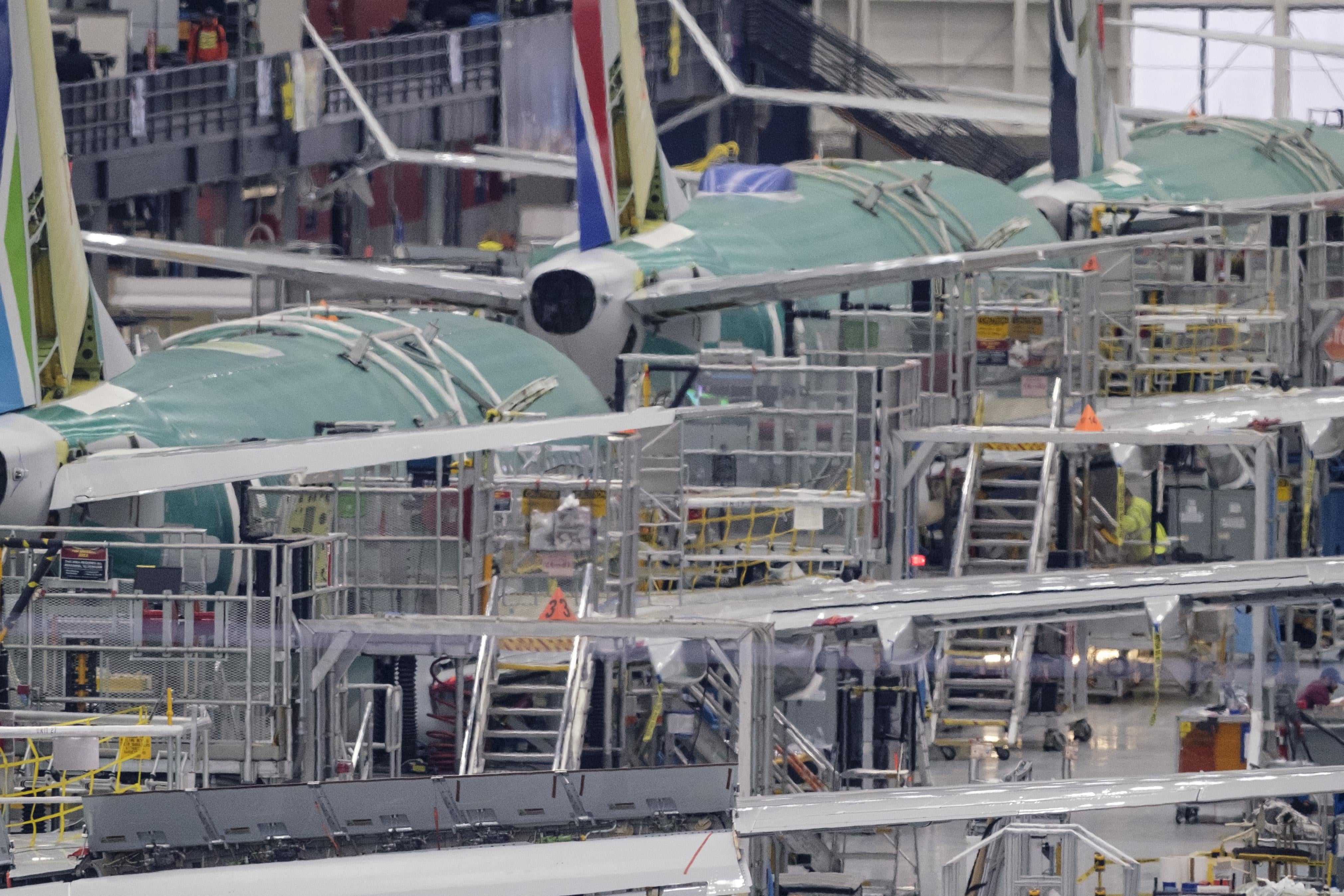 A 737 MAX production line inside the Boeing factory is pictured on Dec.16, 2019 in Renton, Washington.