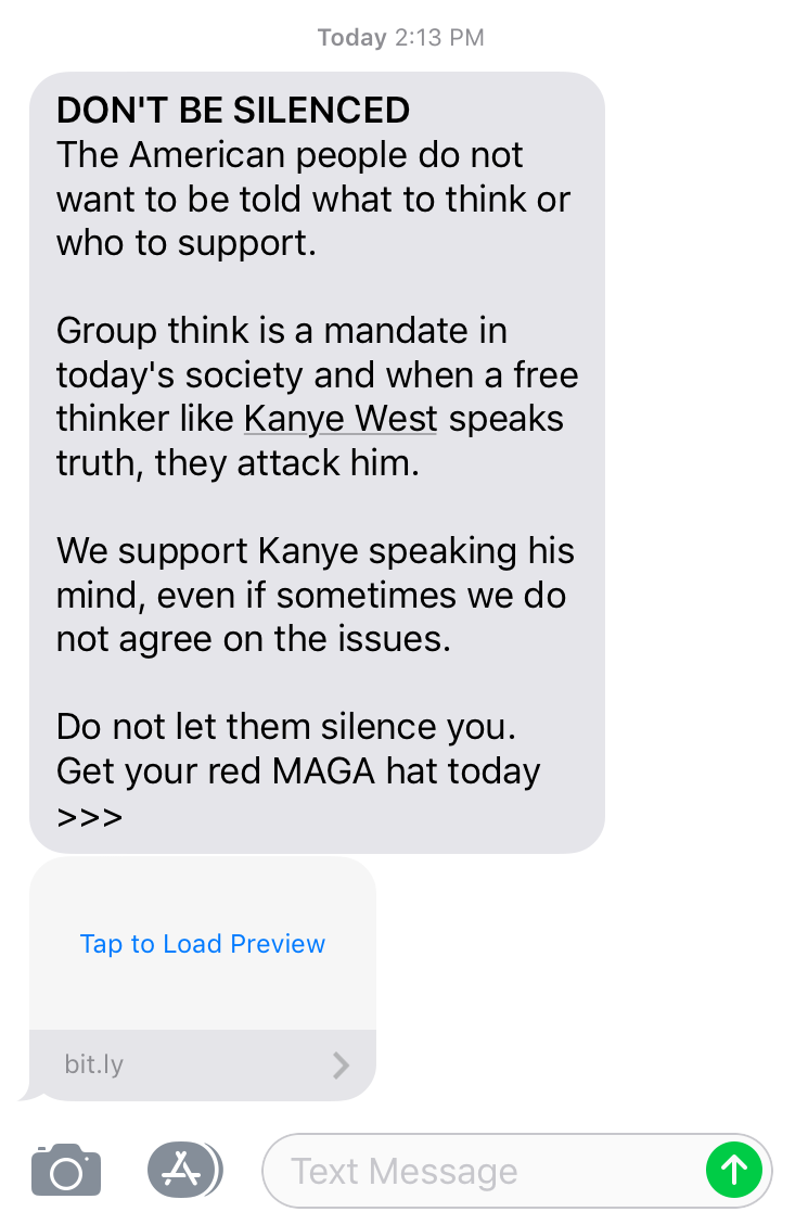 Trump Make America Great Again Committee's text to donors. 