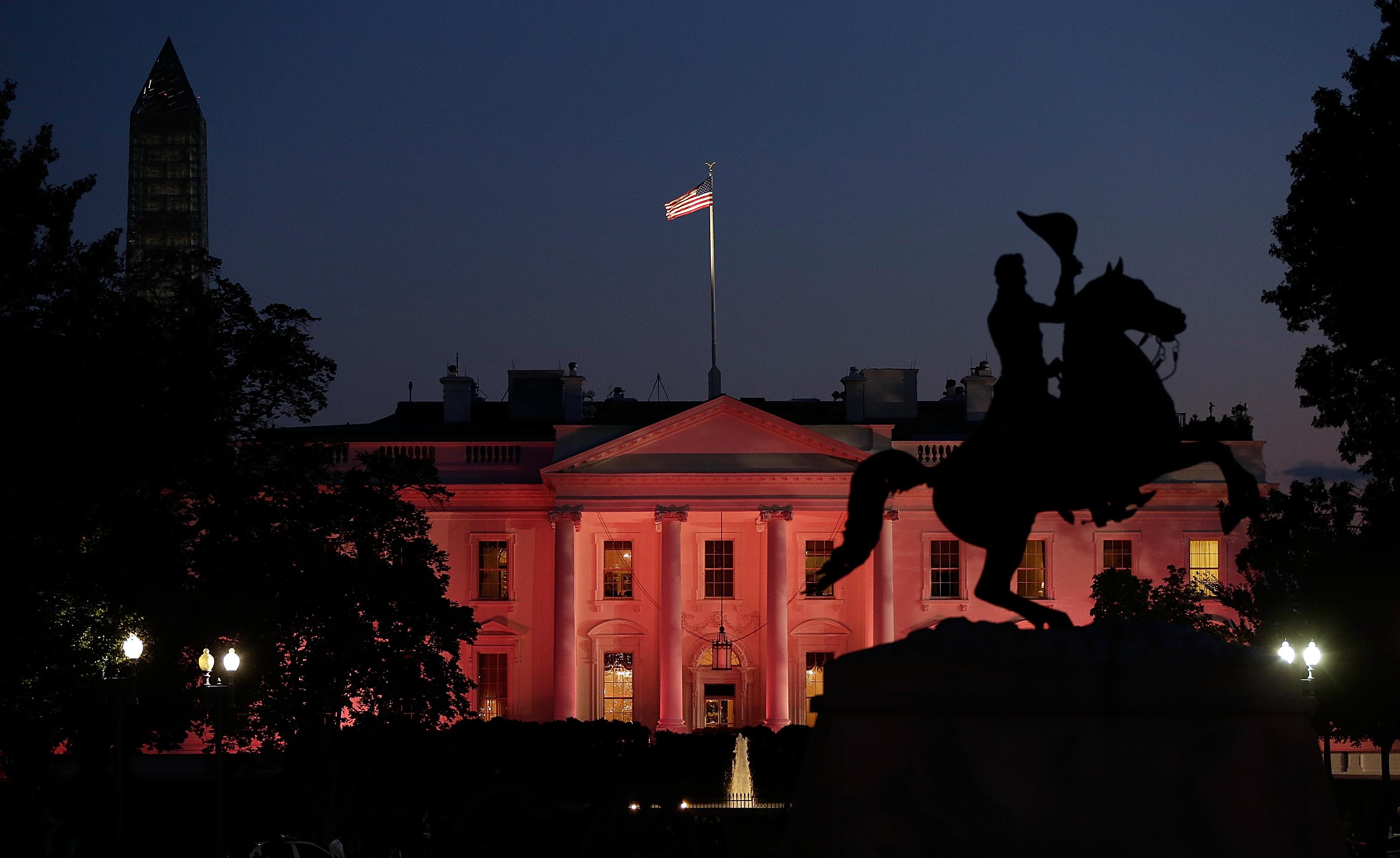 White House Lit Up In Pink To Honor Breast Cancer Awareness Month.