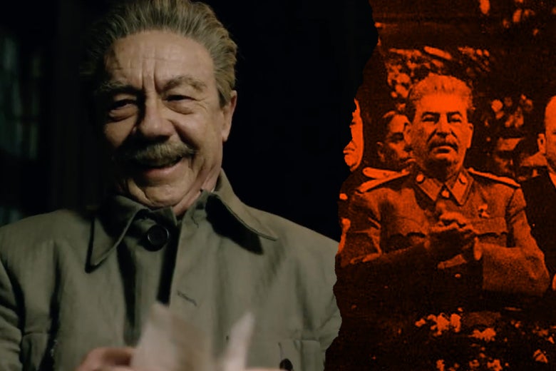 At left: Adrian McLoughlin as Josef Stalin in the film. At right: the real Josef Stalin.