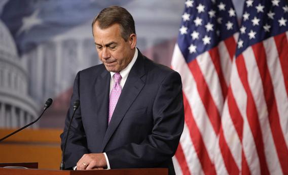 U.S. House Speaker John Boehner (R-OH) pauses during remarks to reporters in a news conference on Capitol Hill in Washington, June 27, 2013. 