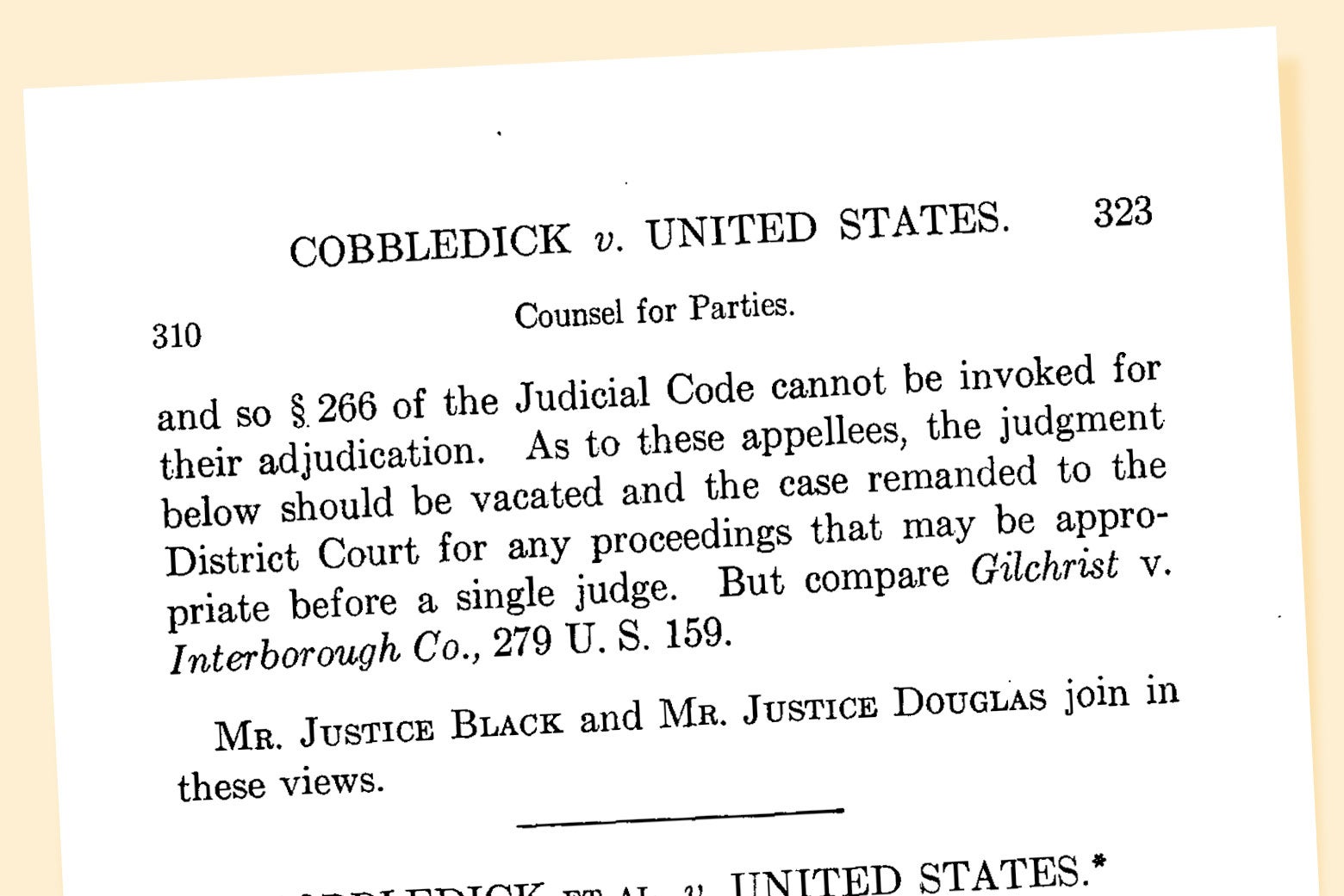 A page from the Supreme Court's decision in Cobbledick.