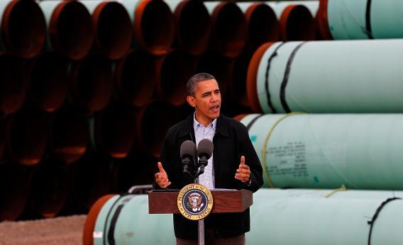 U.S. President Barack Obama speaks at the southern site of the Keystone XL pipeline on March 22, 2012 in Cushing, Oklahoma. 
