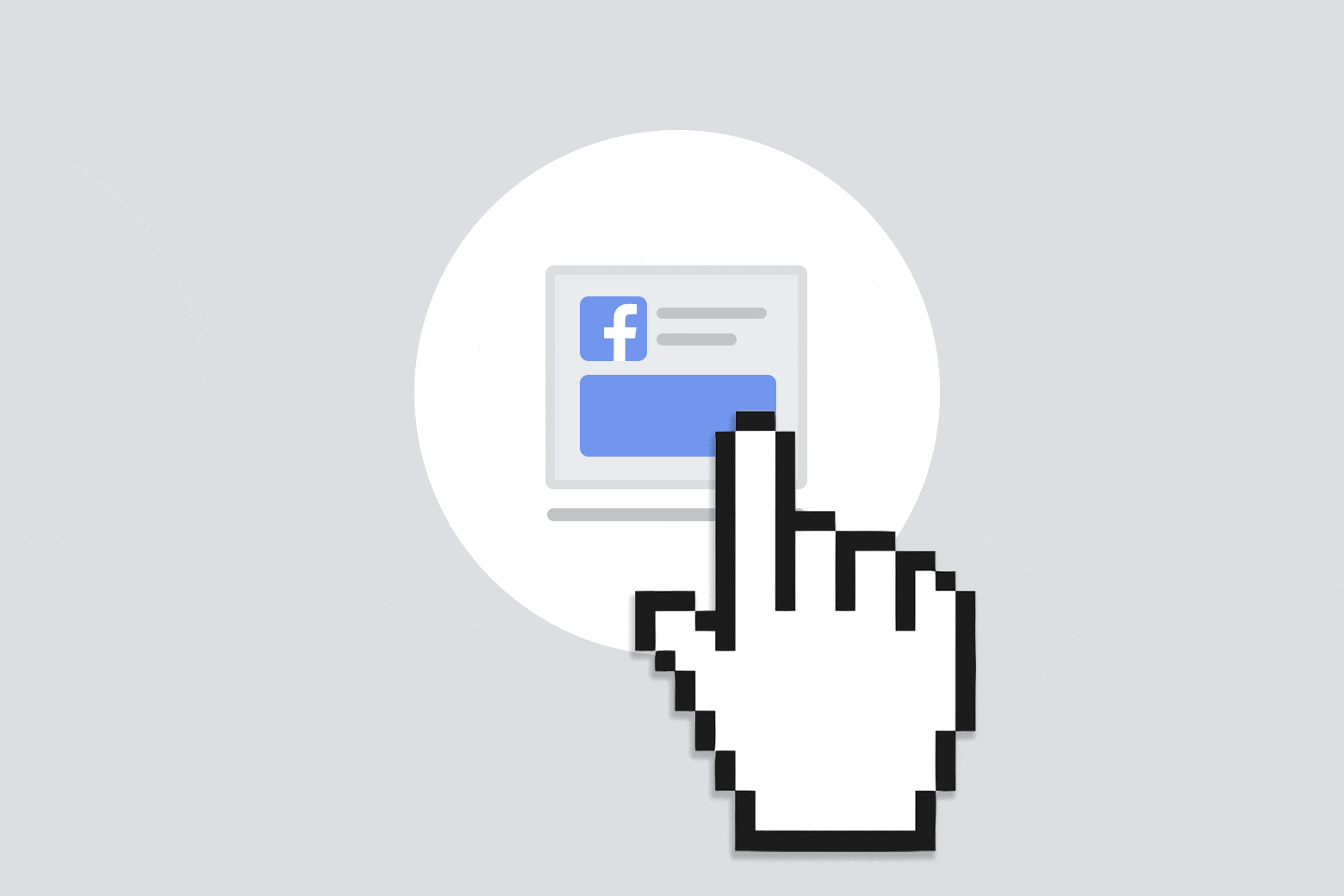 An animation of a cursor hand clicking on a facebook news icon on and off. 