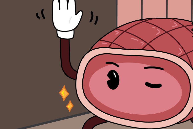 Illustration of a happy waving ham.