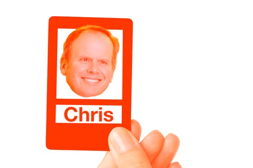 An illustration of a card in the style of the "Guess Who?" game, with Chris Kise's face on it.