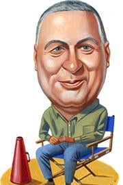 Illustration of Errol Morris in a director's chair by Charlie Powell.