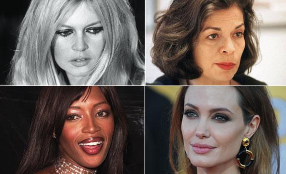 Brigitte Bardot, Bianca Jagger, Naomi Campbell, and Angelina Jolie.