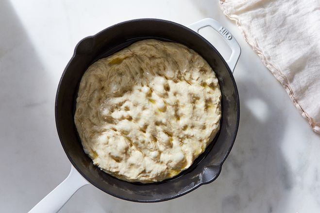 Uncooked dough in a pan.