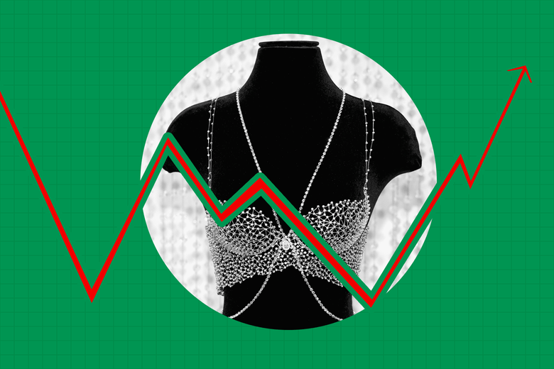 A diamond-studded VS bra on a mannequin