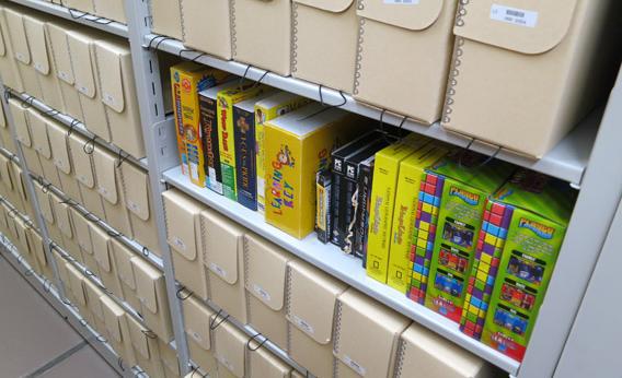 Boxes of software at the Library of Congress's Packard Campus for Audiovisual Conservation.