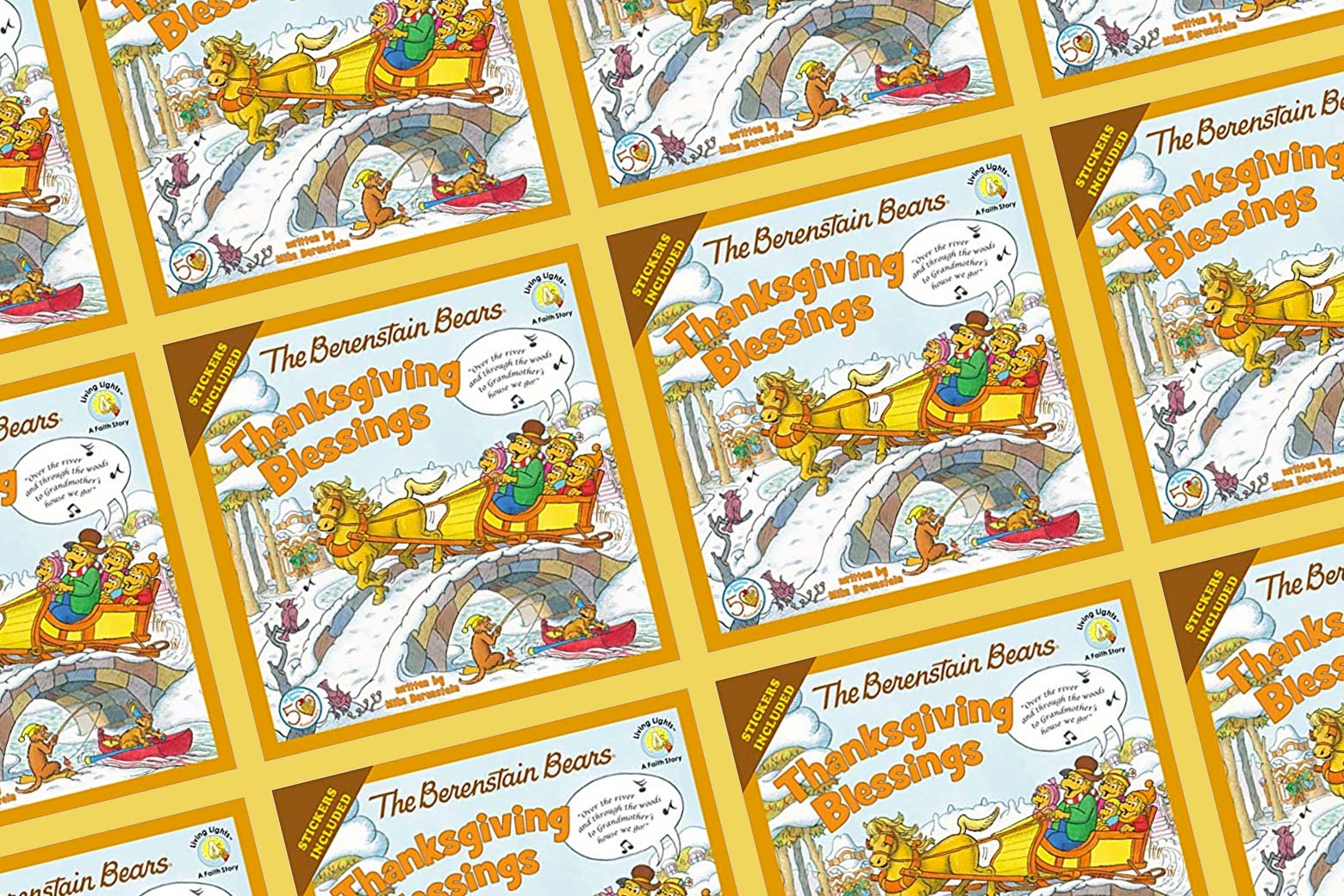 A repeating pattern of the cover of Thanksgiving Blessings.