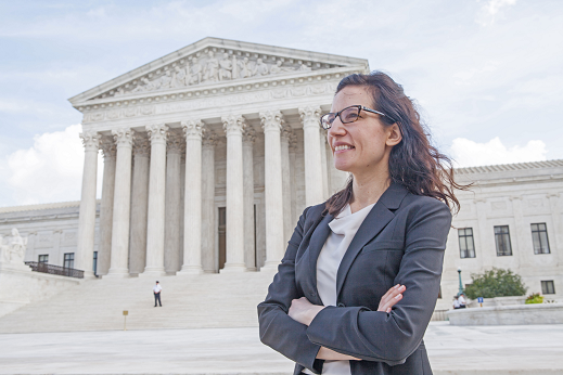 Jennifer Bennett, who represented Latrice Saxon in Southwest Airlines v. Saxon, stands on the steps of the Supreme Court.