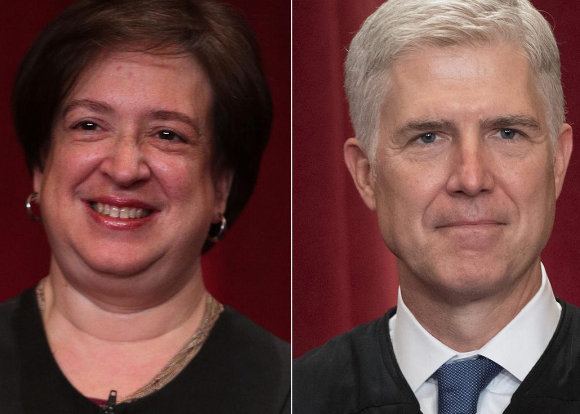 (L) Supreme Court Associate Justice Elena Kagan and (R) US Supreme Court Associate Justice Neil Gorsuch