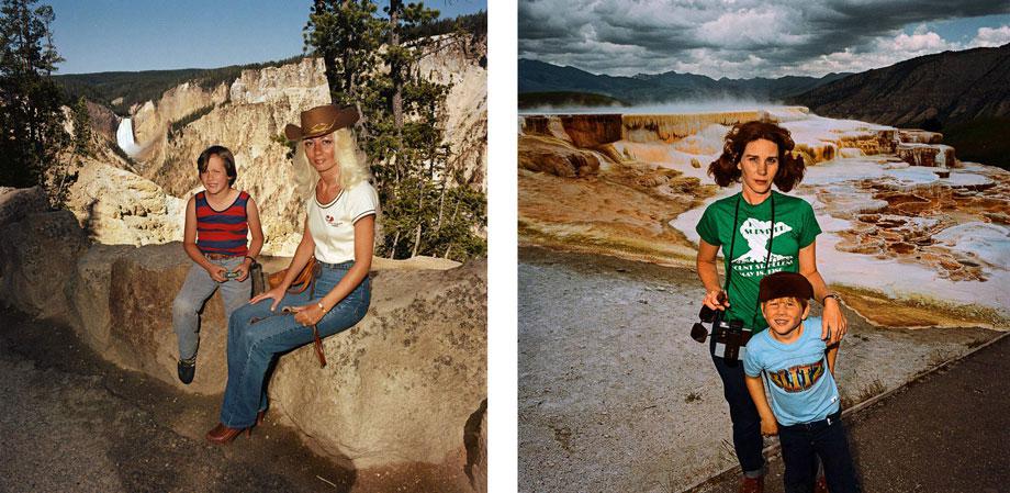 Mother and son at Lower Falls Overlook, Yellowstone National Park, 1980 (l) Mother and Son at Minervas Terrace, Yellowstone National Park, WY. 1980